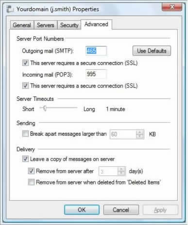 Windows Live Mail 2011 delivery options